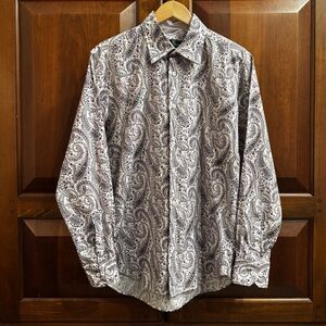 Bugatchi Uomo Mens Purple White Paisley Button Down Long Sleeve Shirt Large
